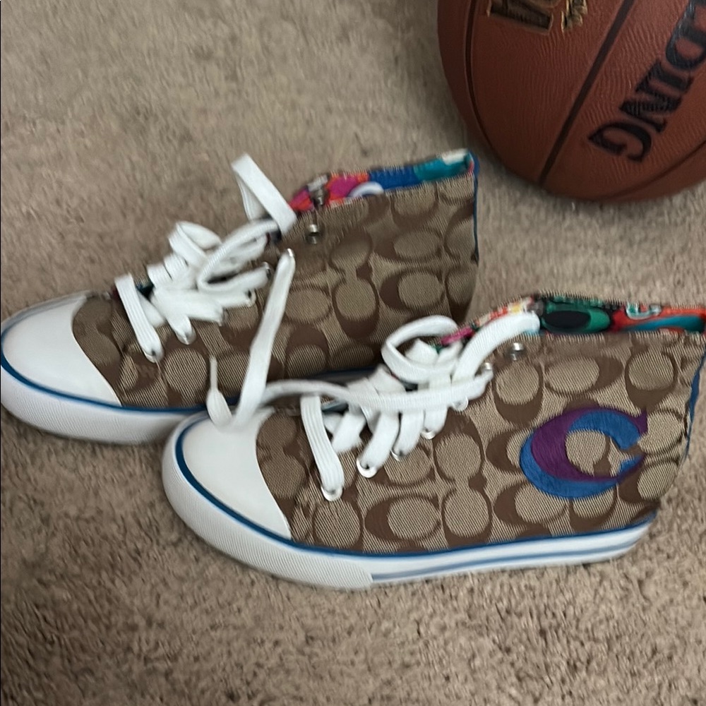 Coach Brown and White Sneakers with Signature Monogram